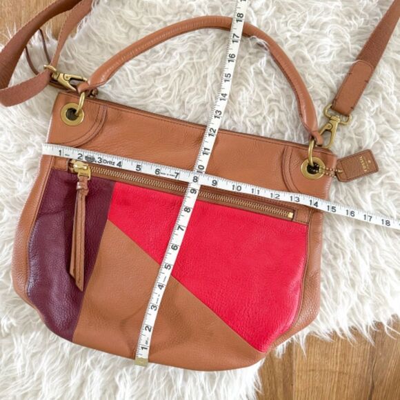Fossil Karli Large Leather Hobo Style Shoulder Bag - Red Tan Multi - Picture 8 of 9